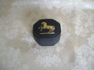 Vintage Wedgwood Black Basalt Jasperware Octagonal Lidded Box With Gold Horse