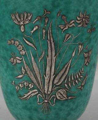 Vintage Wilhelm Kage Argenta Gustavsberg Sweden Stoneware Silver Overlay Vase 3