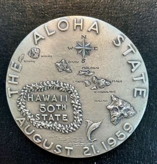 1959 Hawaii Statehood Medal 2.  5 " With Fact Sheet - Silver
