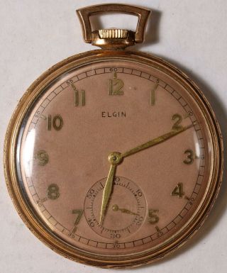 Elgin Grade 546 Pocket Watch 10 Size 15 J.  Gold - Filled Open - Face - Not