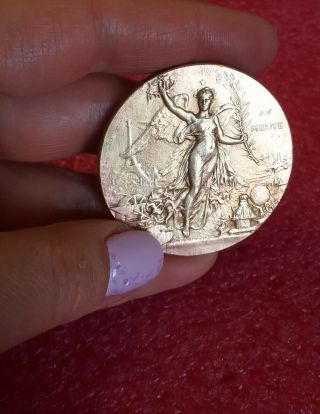 1900 Olympic Paris French Art Nouveau Golden Bronze Medal By Adolphe Rivet