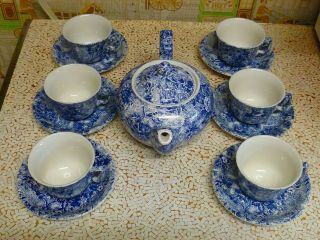 Set of Laura Ashley Chintzware Blue & White Teapot Cups & Saucers 2