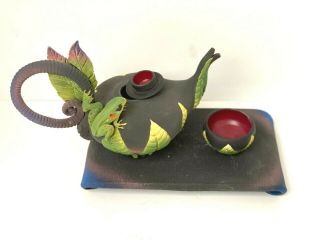 Mini Frog Porcelain Teapot Cup Sculpture Art Nancy Yturriaga Adams 2004 Signed
