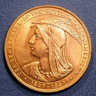 Gem Unc So - Called Dollar - 1907 Jamestown Expo Official Medal,  Hk - 347