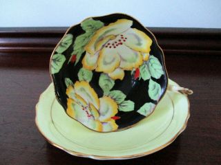 Paragon Double Warrant Yellow/black Floral Footed Bone China Cup & Saucer S7658