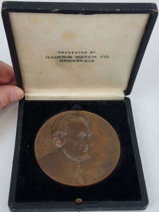 Abraham Lincoln Award Medal Illinois Watch Co 1920s Whitehead Hoag 3 " W Box Old