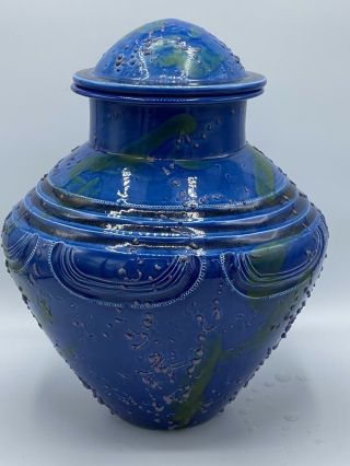 Alvino Bagni Mid Century Blue Ceramic Pottery Vase Urn Italian Italy Raymor 12”