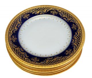 Royal Vienna Dessert 7 1/4 " Plates Cobalt Gold Enameled Light Blue Set Of 5
