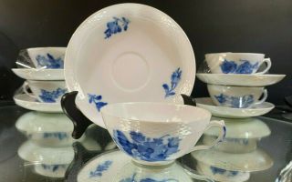 Royal Copenhagen - - Blue Flowers - - Set Of (7) Cups & Saucers - - No Issues - - Buy It Now
