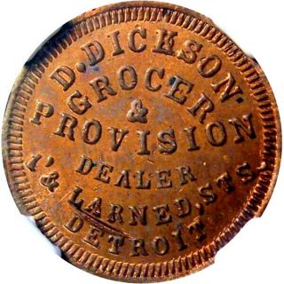 1864 Detroit Michigan Civil War Token D Dickson R9 Very Rare Variety Ngc Ms63 Rb
