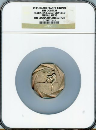 1933 France Art Deco Silvered Bronze Award Medal By Edouard Fraisse Ngc Au 55