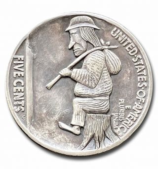 Hobo Nickel Coin 1936 Buffalo " Feeling Hobo " Hand Engraved By Gediminas Palsis
