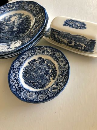 Staffordshire Liberty Blue Plate Set 9,  Independence Hall