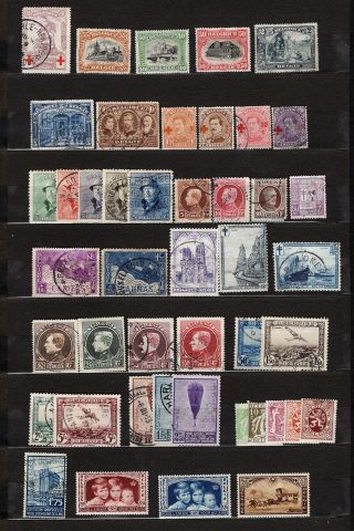 Vintage Belgium 1910 - 35.  45 M&u Old Stamps,  Including 5 Red Cross.