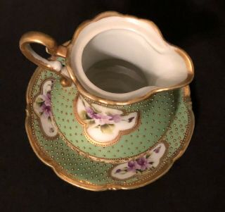 Nippon Maple Leaf Mark Moriage Creamer And Saucer Set/Mini Pitcher,  Hand Painted 2