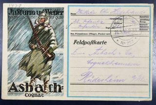 Germany In Russia 1916 Asbach " German Brandy Co " Fpo Card By Oas Wwi Soldier To