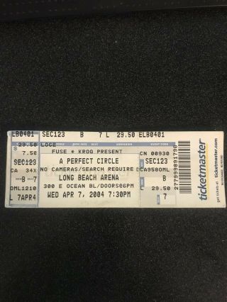 A Perfect Circle Full Ticket Long Beach Arena 4/7/2004