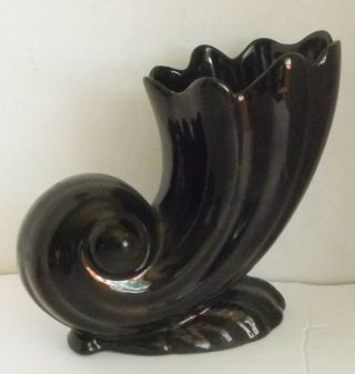 Catalina Pottery Gladding Mcbean Cornucopia Conch Shell Vase Gloss Black C350