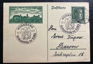 1938 Nuremberg Germany Postal Stationery Postcard Cover To Hannover Rally