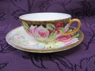 P & B Elite Limoges France Hand Painted Artist Signed Cup And Saucer Set