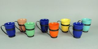 Gmb Gladding Mcbean California Pottery 8 El Plantio Mugs/ Cups W/metal Handles