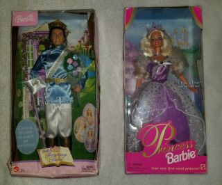 Princess Barbie Royal Doll 1997 & Fairy Tale Prince Ken Doll 2003 Mattel