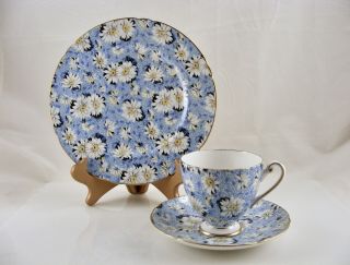 Shelley Blue " Daisies " Chintz Trio - Ripon Cup,  Saucer And Plate - England