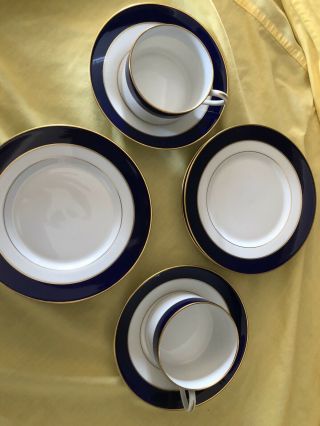 Tiffany & Co.  China Limoges France Blue 2 Gold Cups 2 Saucers & 4 Dessert Plates