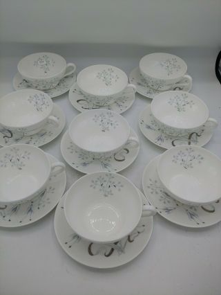Set Of 9 Wedgwood Bone China Teacups And Saucers - Wild Oats - W4166 -