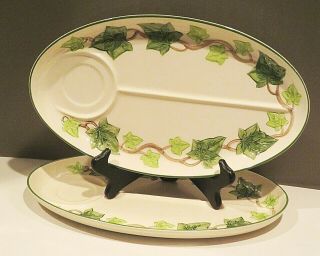 Franciscan " Ivy " China Usa Pair Oval Snack Plates 13 " Gladding Mcbean 1950 Xlnt