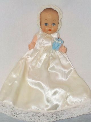 Cute 8 " Vintage Molded Hair Baby Doll In Satin Gown W/teddy