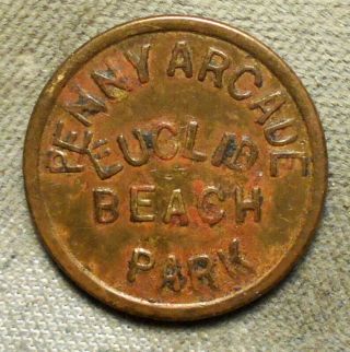 Amusement: (cleveland Oh),  Penny Arcade,  Euclid Beach Park // (blank).  Brass,