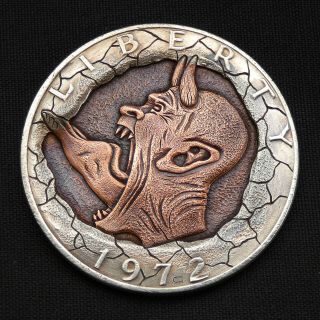 Hobo Nickel Devil Hell Hand Carved Engraved 1972 Eisenhower One Dollar Coin