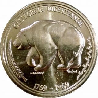 1969 California Bicentennial.  999 Silver Medal - The Golden Land - Medallic Arts