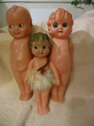 3 Antique Made In Japan Celluloid Kewpie Dolls