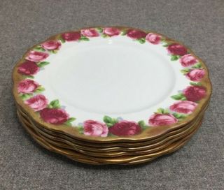 6 Vintage Royal Albert Old English Rose Heavy Gold Dinner Plates 10 1/2 " England