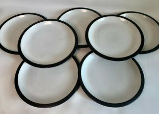 Heath Ceramics Rim Line 7 Dinner Plates 11.  25 " White / Brown Metallic Oxide