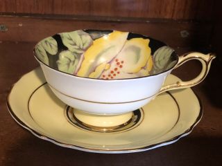 Paragon Double Warrant Yellow & Black Interior Floral Cup & Saucer S7658