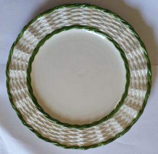 Set Of 4 Mariposa Dinner Plates Hand - Painted Italy Ivory W/ Green Weave Trim