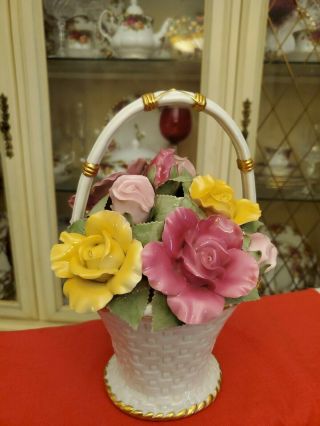 Royal Albert Bone China Lrg 9 " Tall Flower Basket,  Old Country Roses W Tag