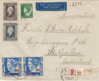 Netherlands Indies 1948 Registered Airmail Cover Bandoeng To St.  Gallen Schweiz