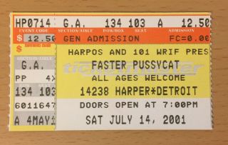 2001 La Guns Faster Pussycat Harpos Detroit Concert Ticket Stub Taime Down 103