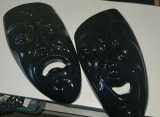 Royal Heager Pottery Wall Pocket Theater Comedy Tragedy Masks Pair Black 2pc