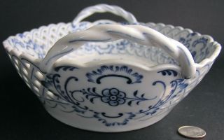 Meissen Porcelain Blue Onion Teichert Pierced Reticulated Bread Basket Bowl 3