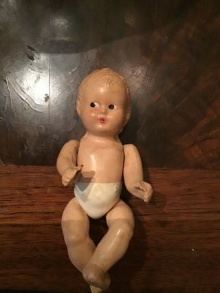 Vintage Tiny 5 1/2” Jointed Composition Side Glancing Painted Eyes Baby Doll