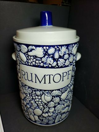 Rumtopf German Crock W/lid Fermenting Fruit Rum Pot Jar Cobalt Blue Stoneware