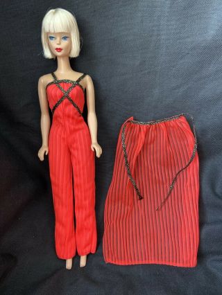 Vintage Mattel Cheryl Ladd Doll Outfit 2494 Red Black Halter Jumpsuit Wrap Skirt