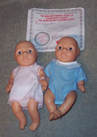 Vintage Newborn Anatomically Correct 8 1/2 " Boy & Girl Baby Dolls By Raffoler