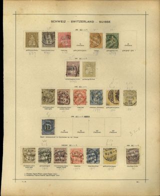 Switzerland 1881 - 1907 Album Page Of Stamps V13986
