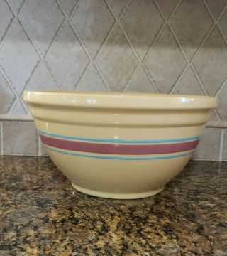 Vintage Large Watt Usa Oven Ware 14 Mixing Bowl Pink Blue Stripes Yellow Ware